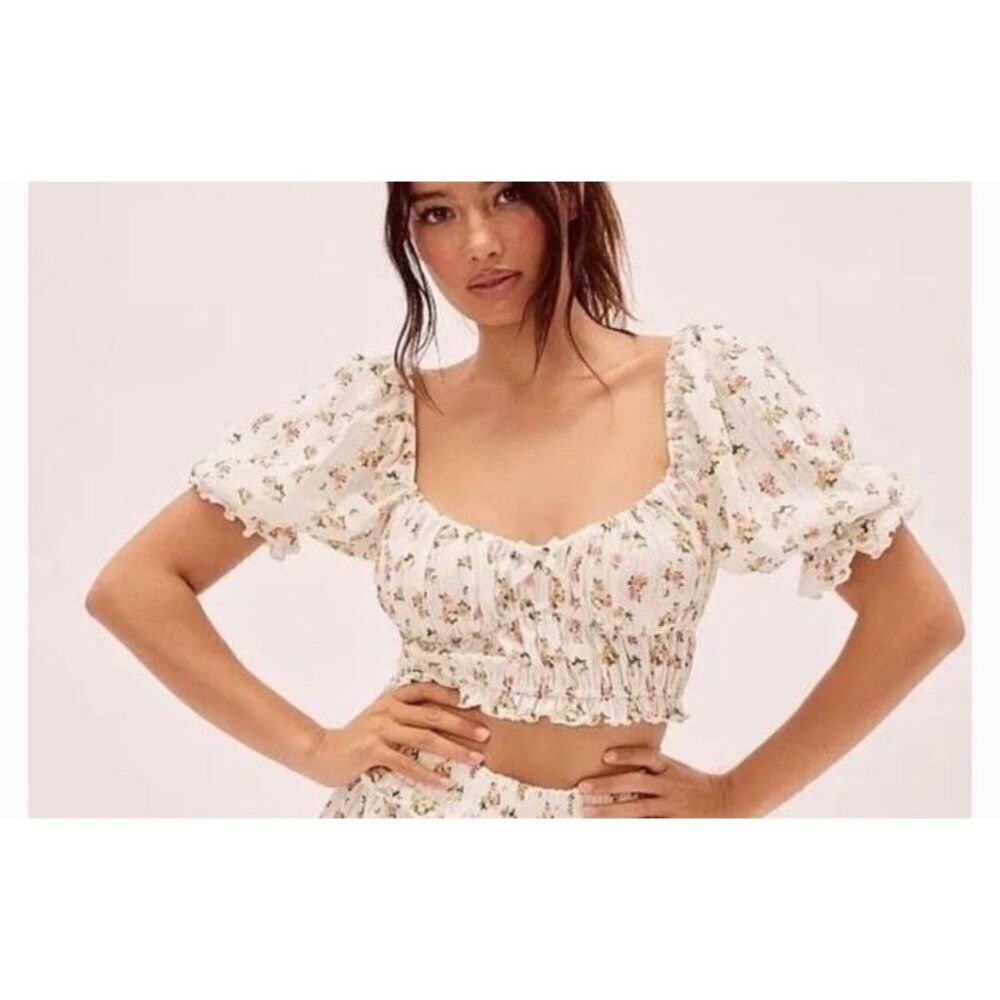 FB12 For Love and Lemons Lola Pointelle Top Floral Size Small Country